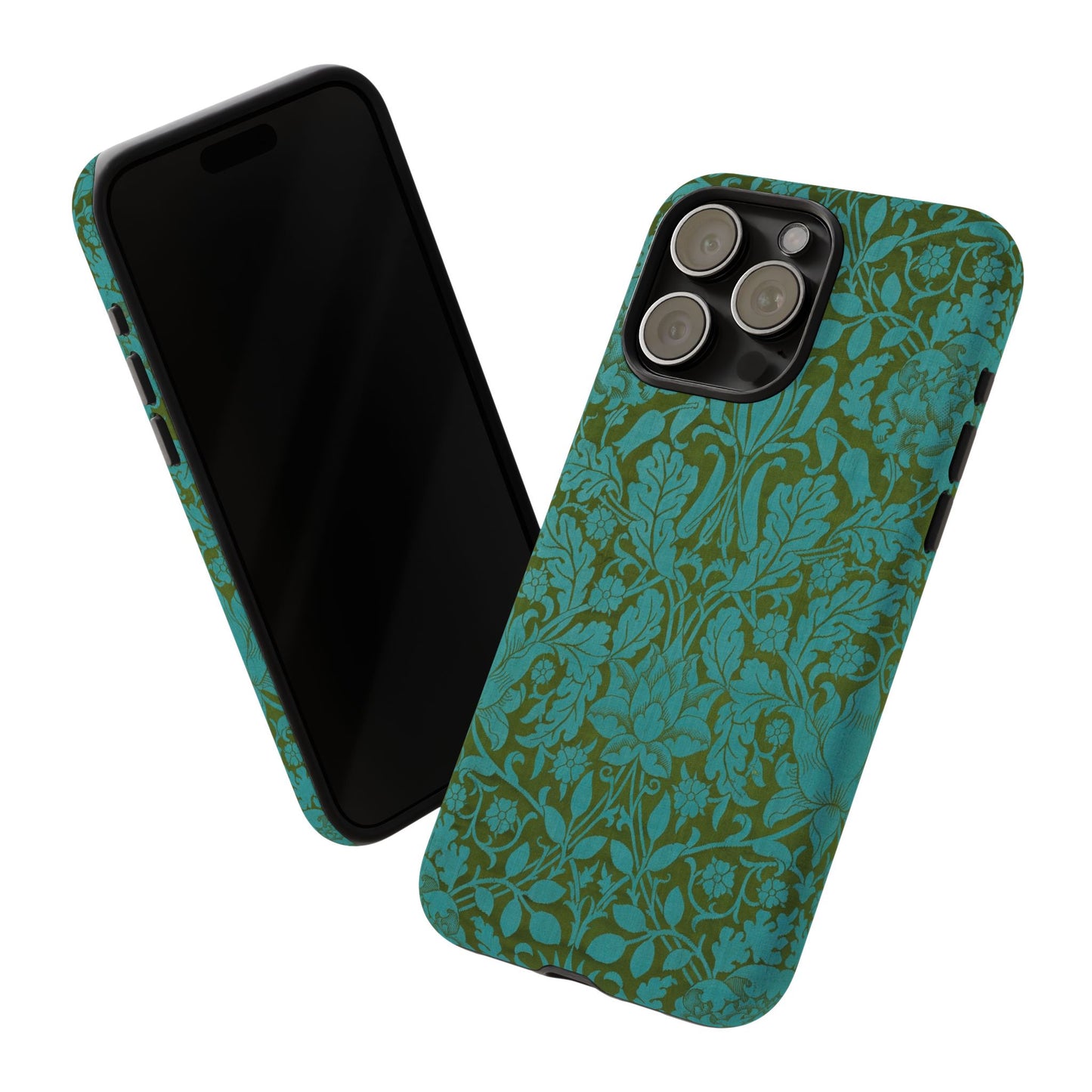 Aqua & Olive Oak Pattern by William Morris iPhone Case