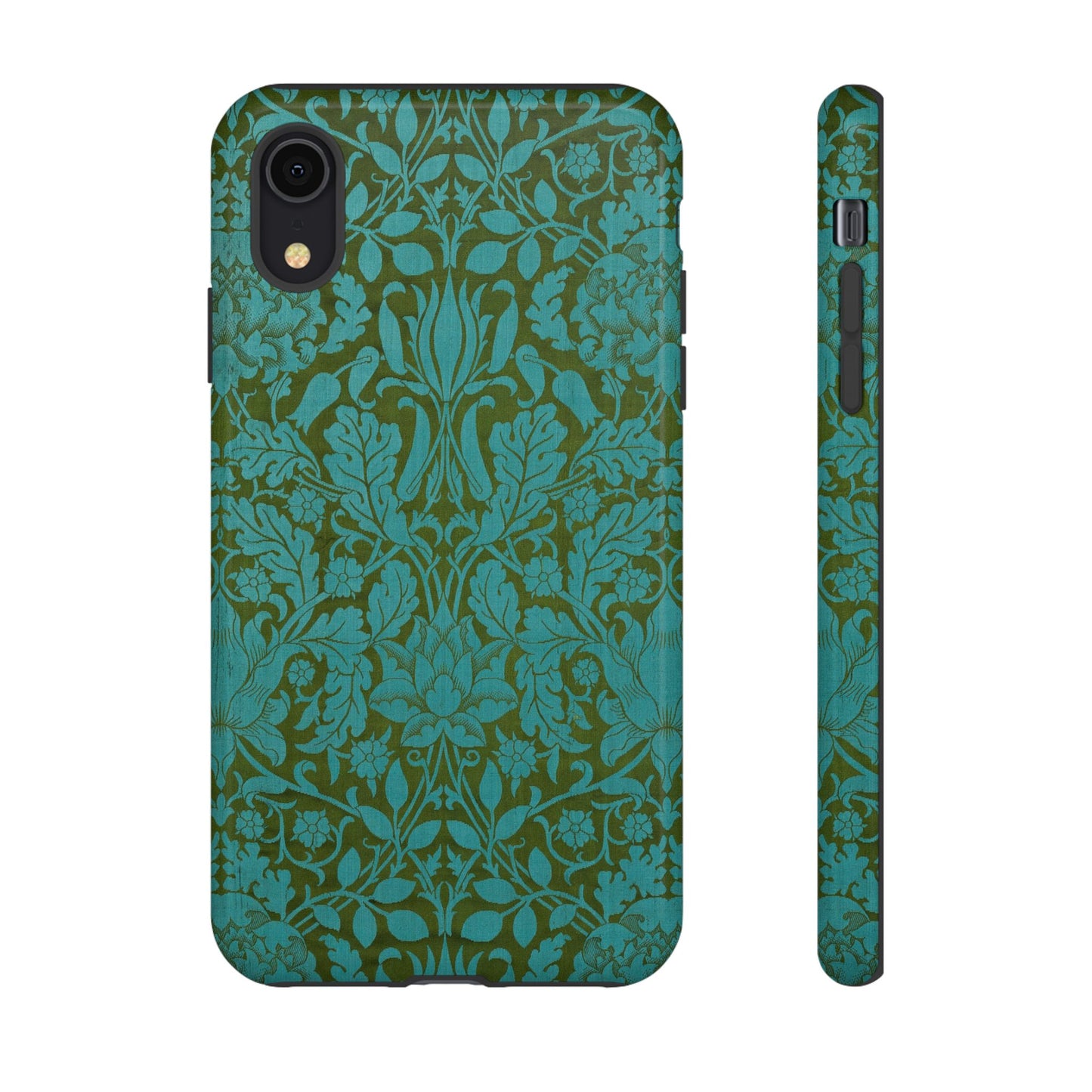 Aqua & Olive Oak Pattern by William Morris iPhone Case