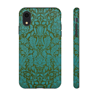 Aqua & Olive Oak Pattern by William Morris iPhone Case