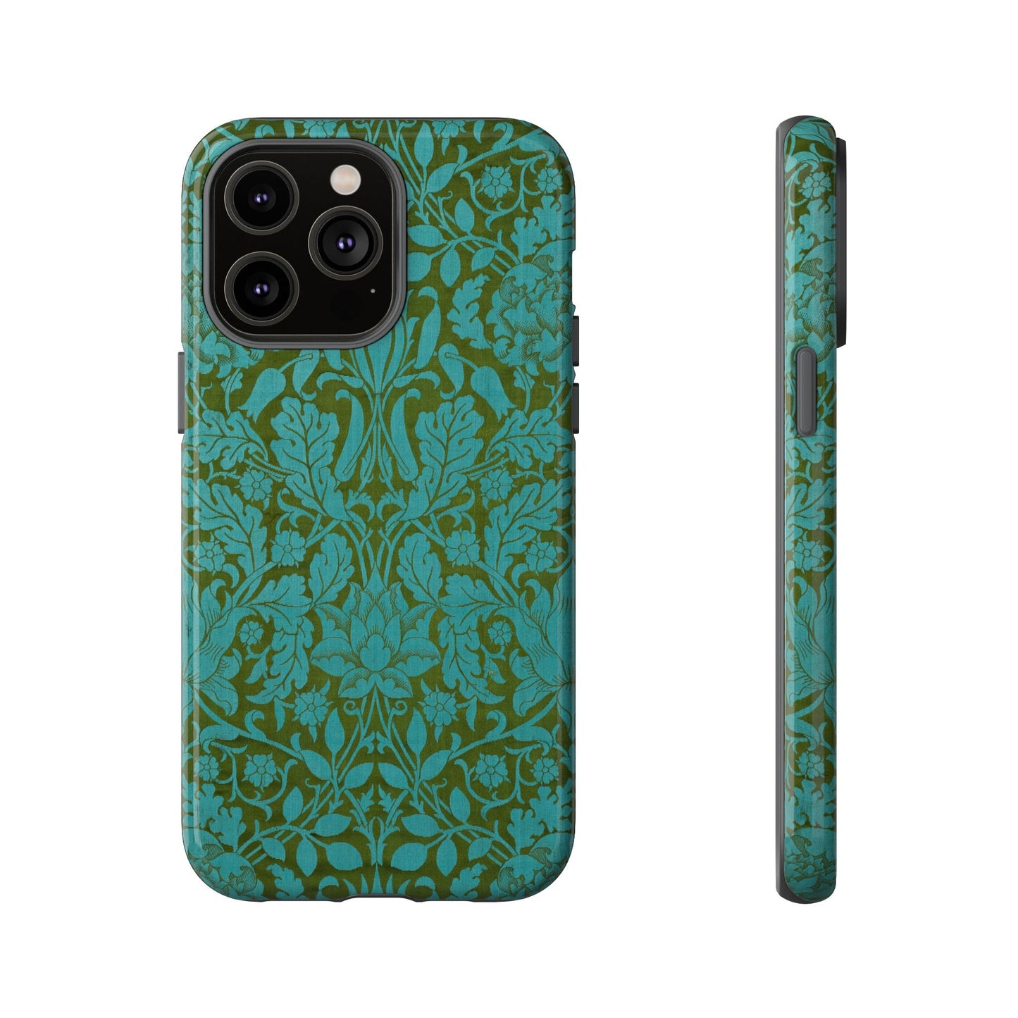 Aqua & Olive Oak Pattern by William Morris iPhone Case