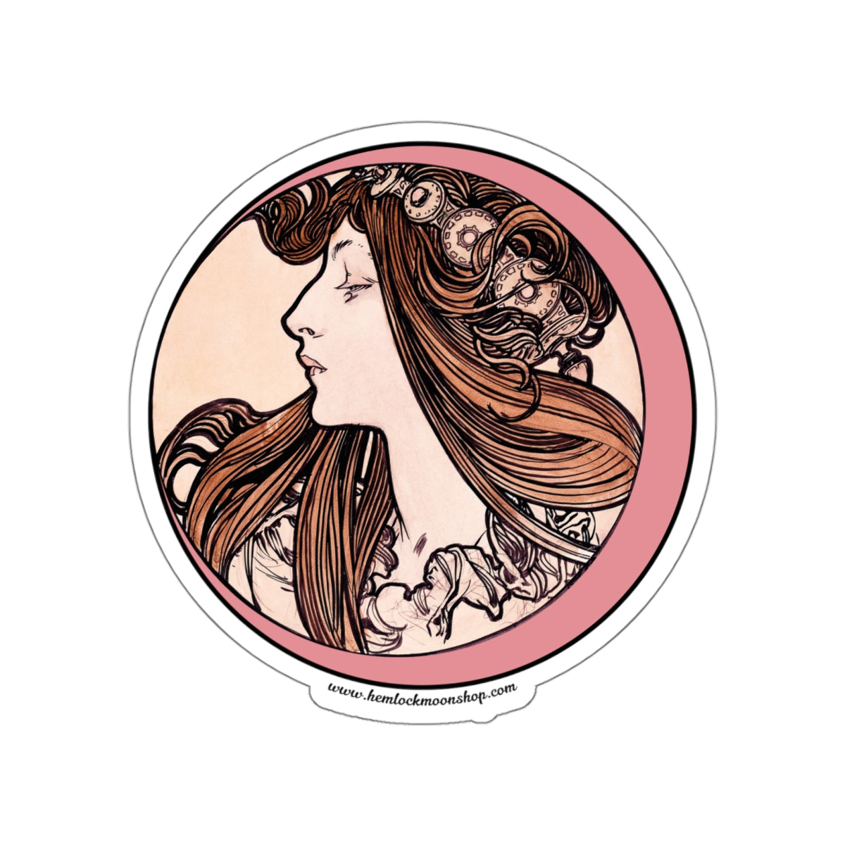 Pink Moon Art Nouveau Sticker :: All-Weather, Water-Resistant Vinyl (5 sizes)