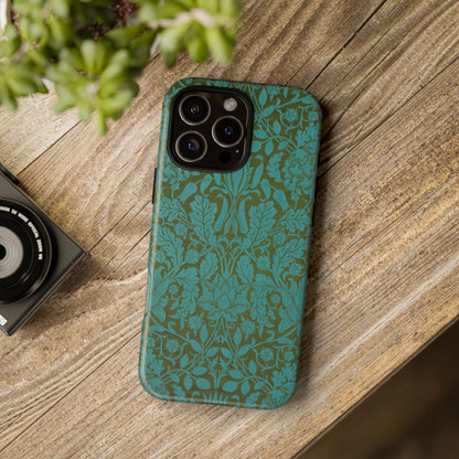 Aqua & Olive Oak Pattern by William Morris iPhone Case