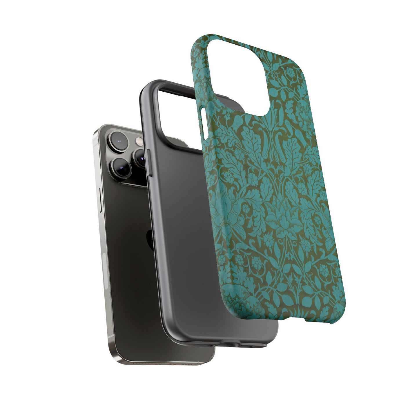 Aqua & Olive Oak Pattern by William Morris iPhone Case