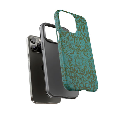 Aqua & Olive Oak Pattern by William Morris iPhone Case