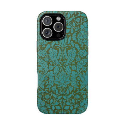 Aqua & Olive Oak Pattern by William Morris iPhone Case