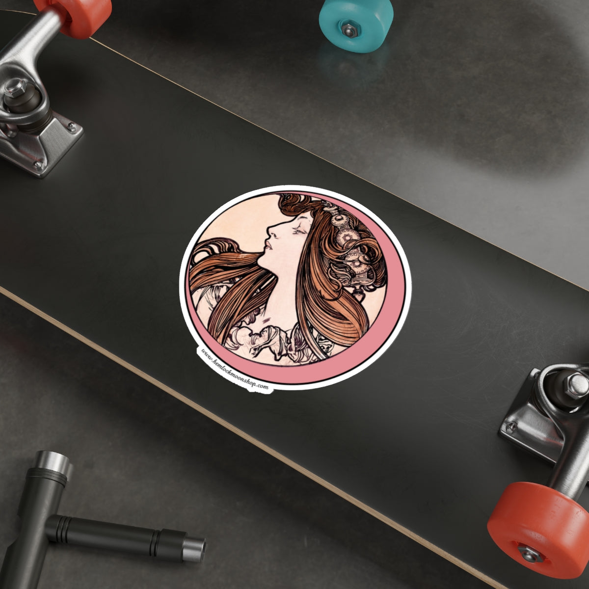 Pink Moon Art Nouveau Sticker :: All-Weather, Water-Resistant Vinyl (5 sizes)