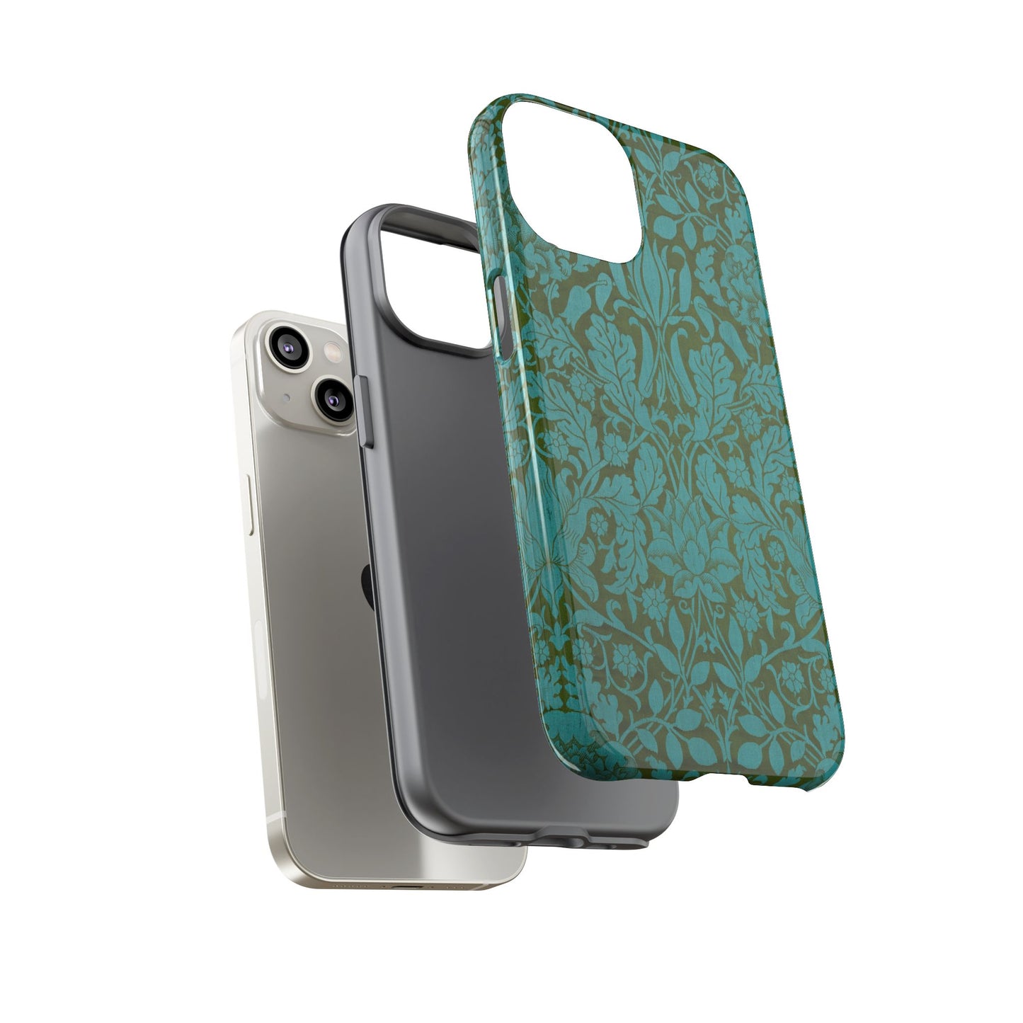 Aqua & Olive Oak Pattern by William Morris iPhone Case