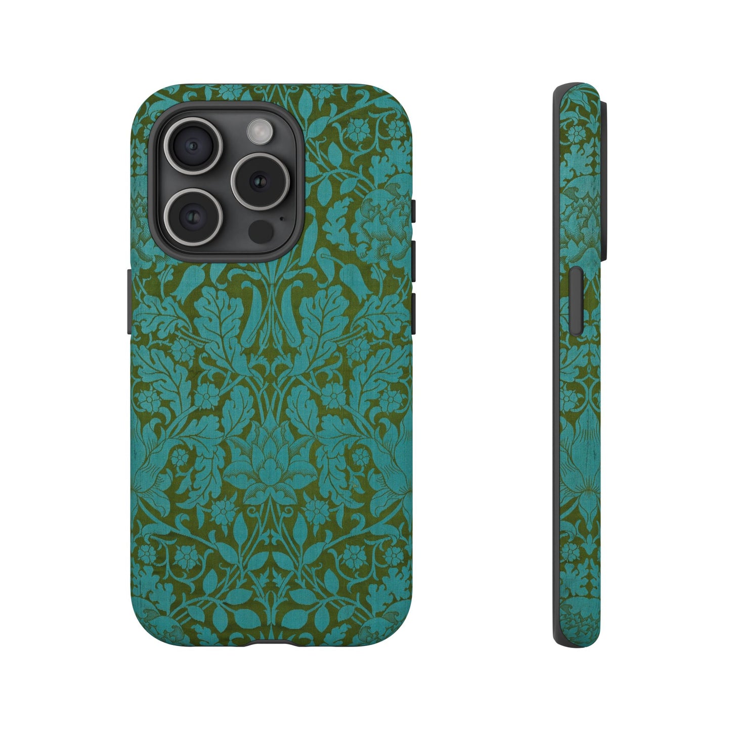 Aqua & Olive Oak Pattern by William Morris iPhone Case