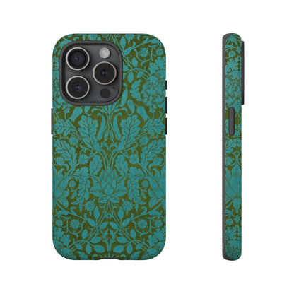 Aqua & Olive Oak Pattern by William Morris iPhone Case