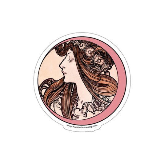 Pink Moon Art Nouveau Sticker :: All-Weather, Water-Resistant Vinyl (5 sizes)