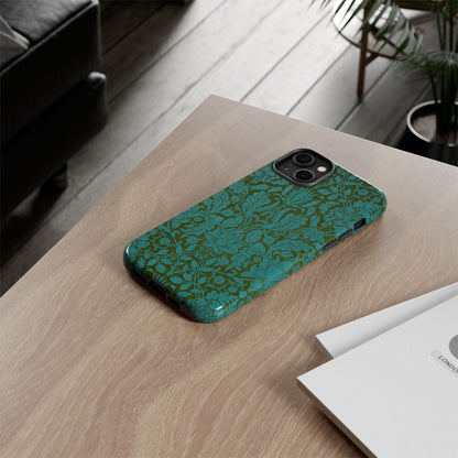 Aqua & Olive Oak Pattern by William Morris iPhone Case