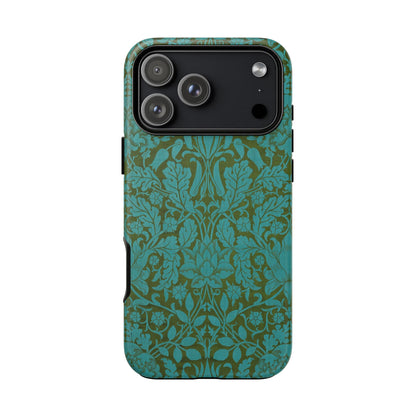 Aqua & Olive Oak Pattern by William Morris iPhone Case