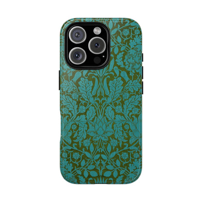 Aqua & Olive Oak Pattern by William Morris iPhone Case