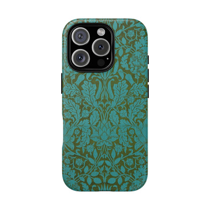 Aqua & Olive Oak Pattern by William Morris iPhone Case