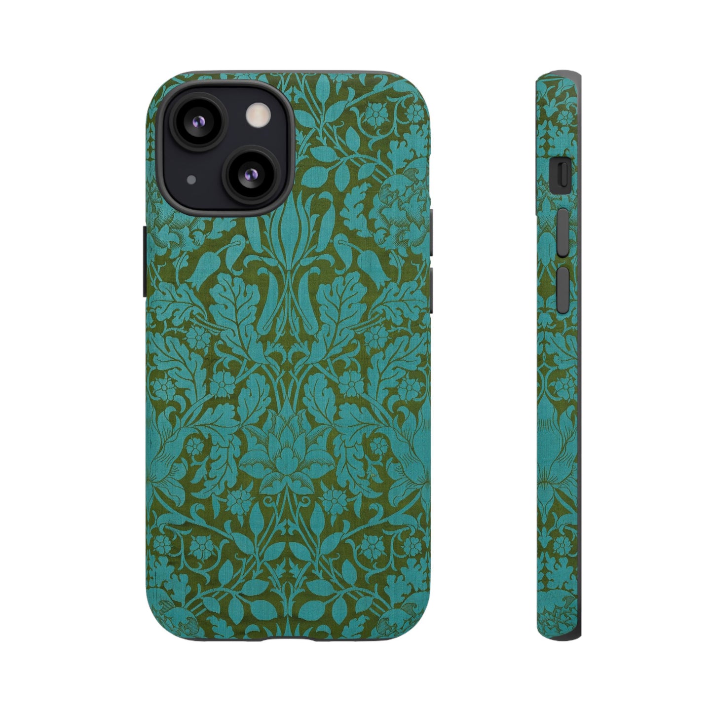 Aqua & Olive Oak Pattern by William Morris iPhone Case