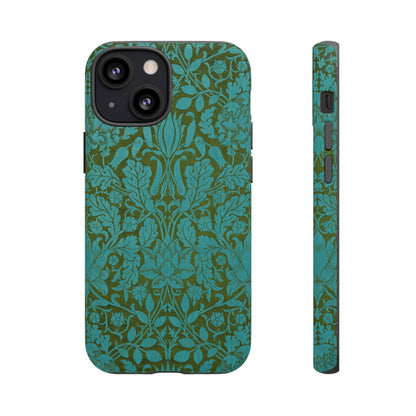 Aqua & Olive Oak Pattern by William Morris iPhone Case