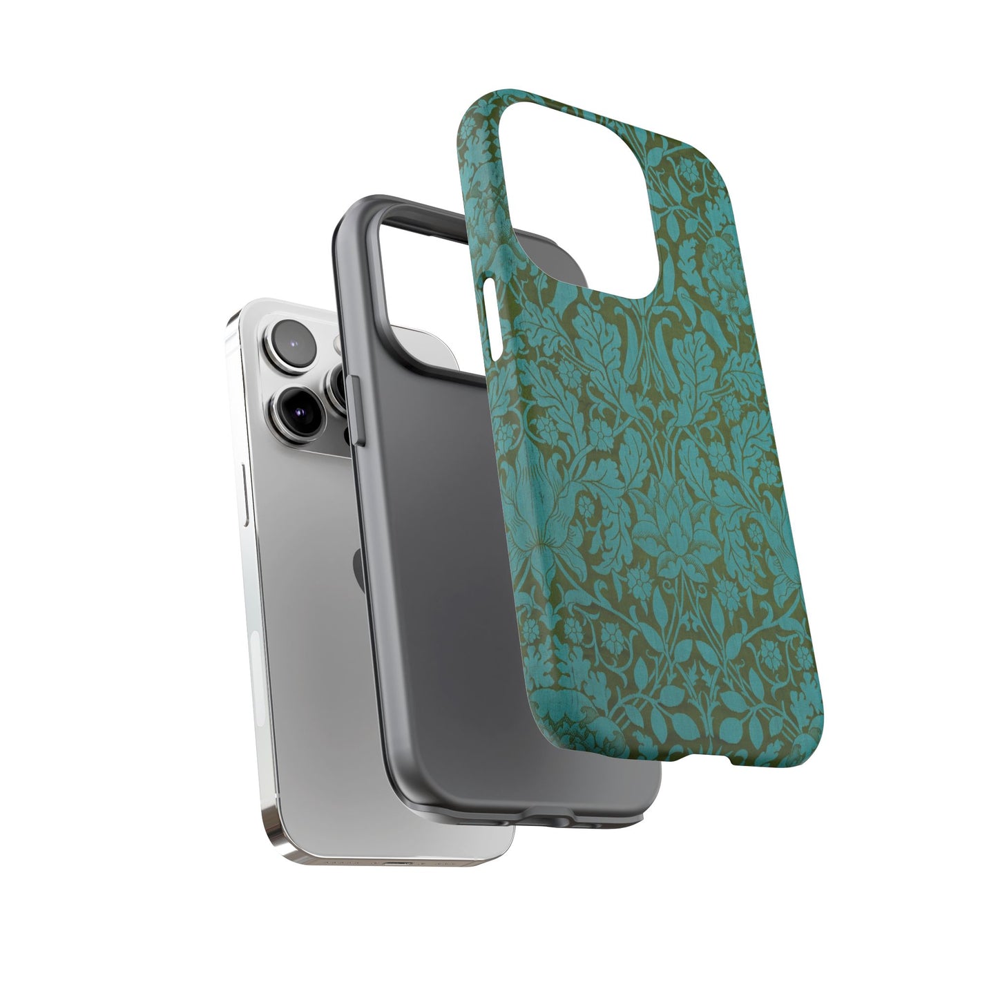 Aqua & Olive Oak Pattern by William Morris iPhone Case