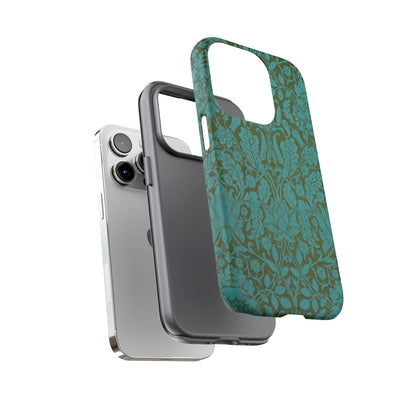 Aqua & Olive Oak Pattern by William Morris iPhone Case