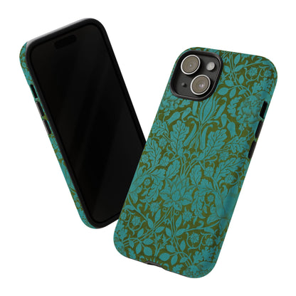 Aqua & Olive Oak Pattern by William Morris iPhone Case