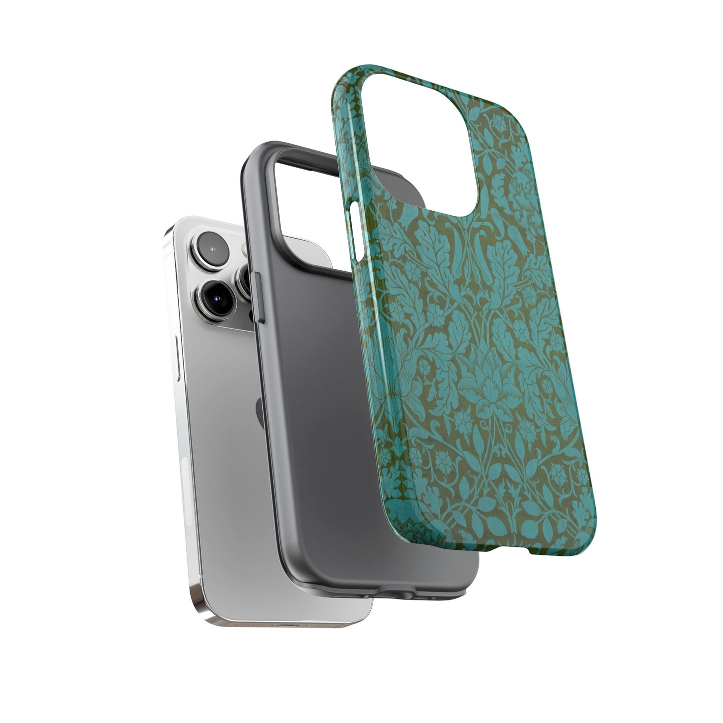 Aqua & Olive Oak Pattern by William Morris iPhone Case