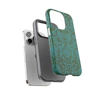 Aqua & Olive Oak Pattern by William Morris iPhone Case