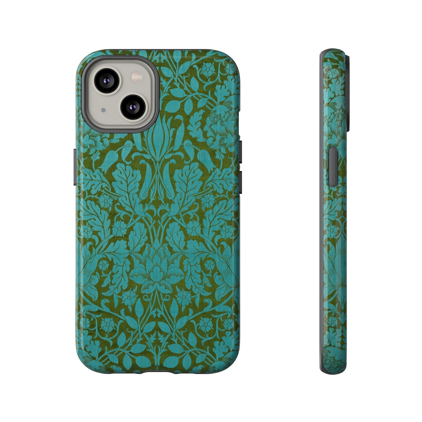 Aqua & Olive Oak Pattern by William Morris iPhone Case