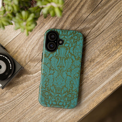 Aqua & Olive Oak Pattern by William Morris iPhone Case