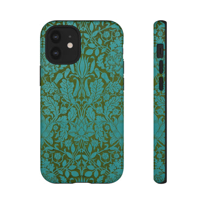 Aqua & Olive Oak Pattern by William Morris iPhone Case