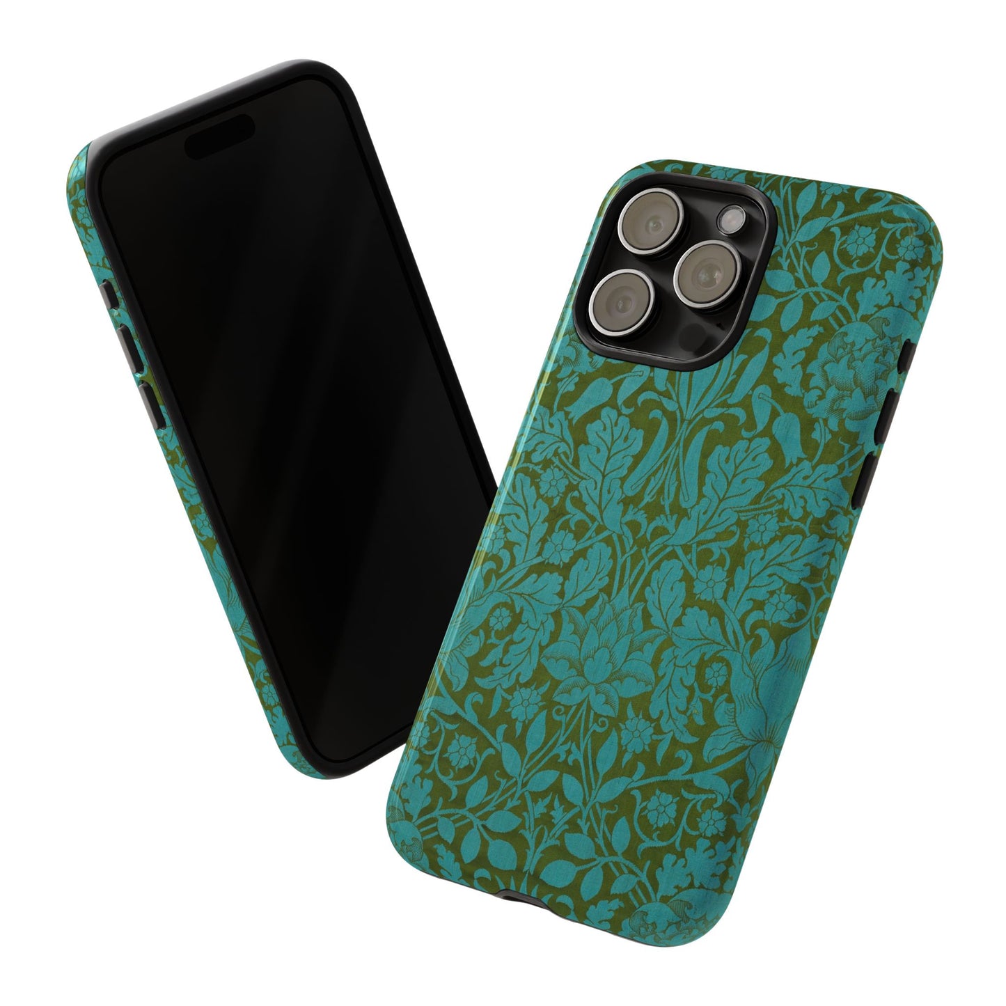 Aqua & Olive Oak Pattern by William Morris iPhone Case