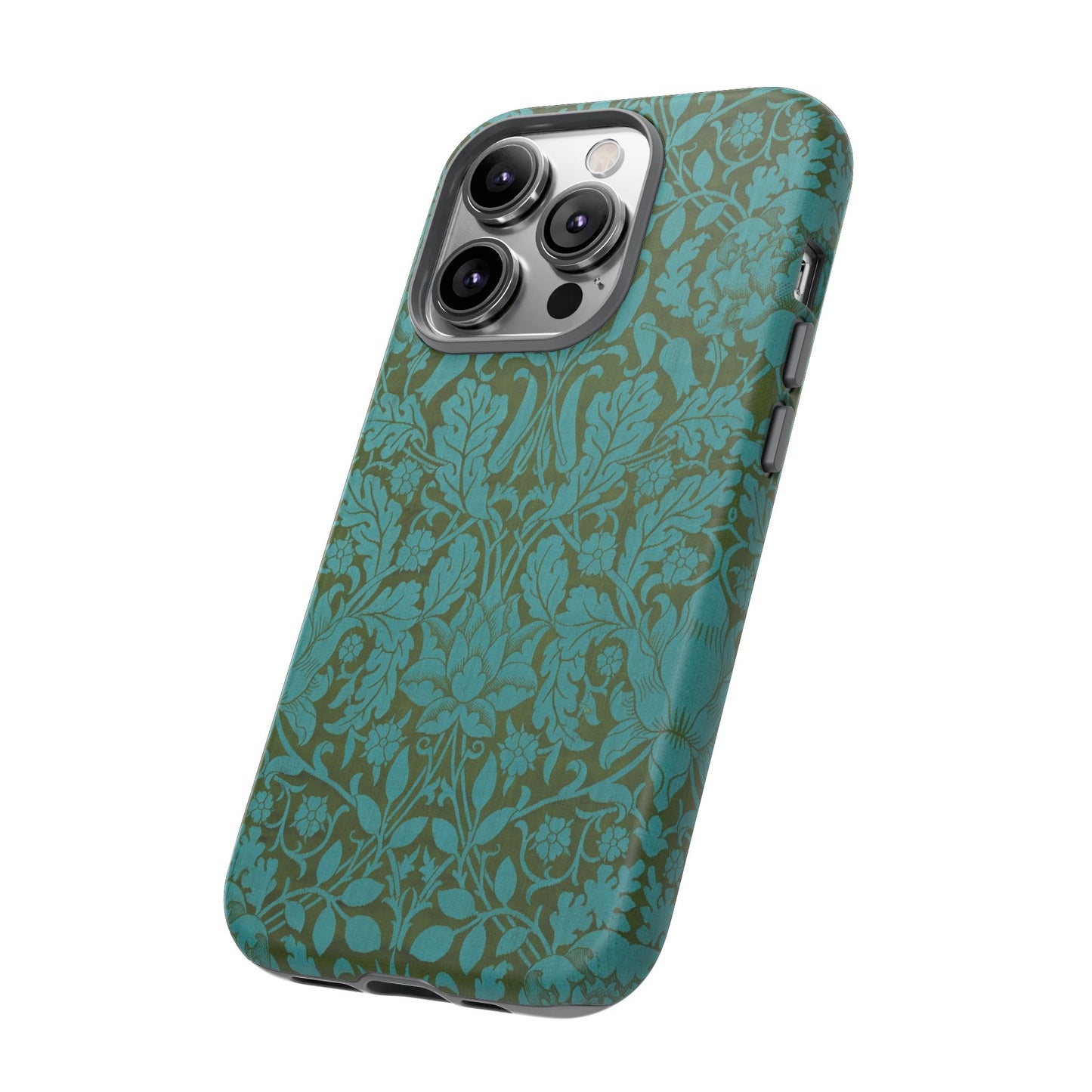 Aqua & Olive Oak Pattern by William Morris iPhone Case
