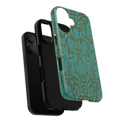 Aqua & Olive Oak Pattern by William Morris iPhone Case