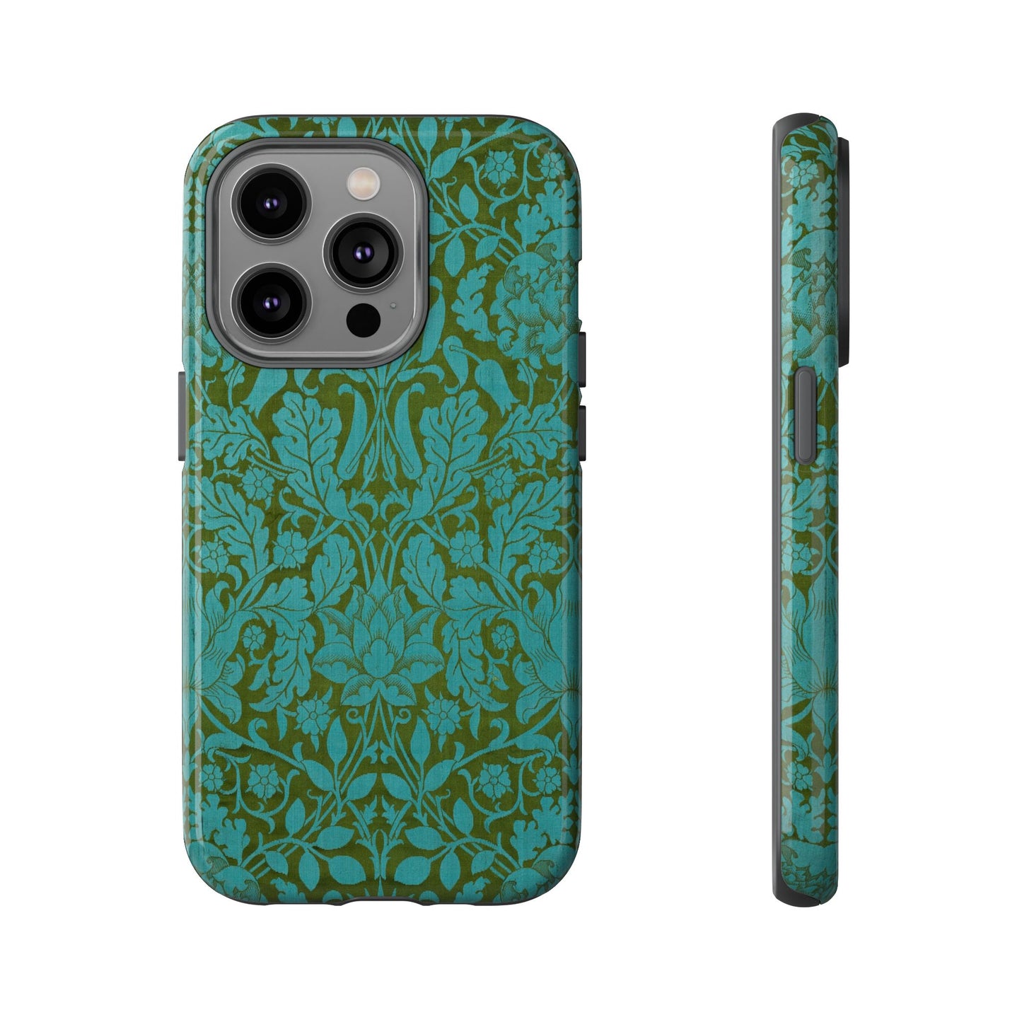 Aqua & Olive Oak Pattern by William Morris iPhone Case