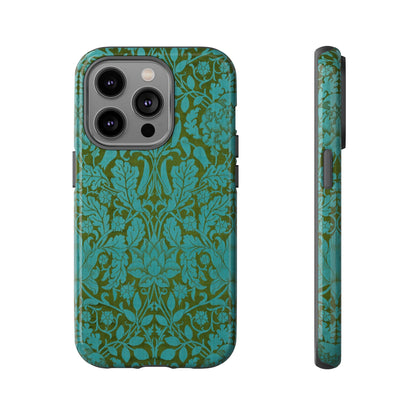 Aqua & Olive Oak Pattern by William Morris iPhone Case