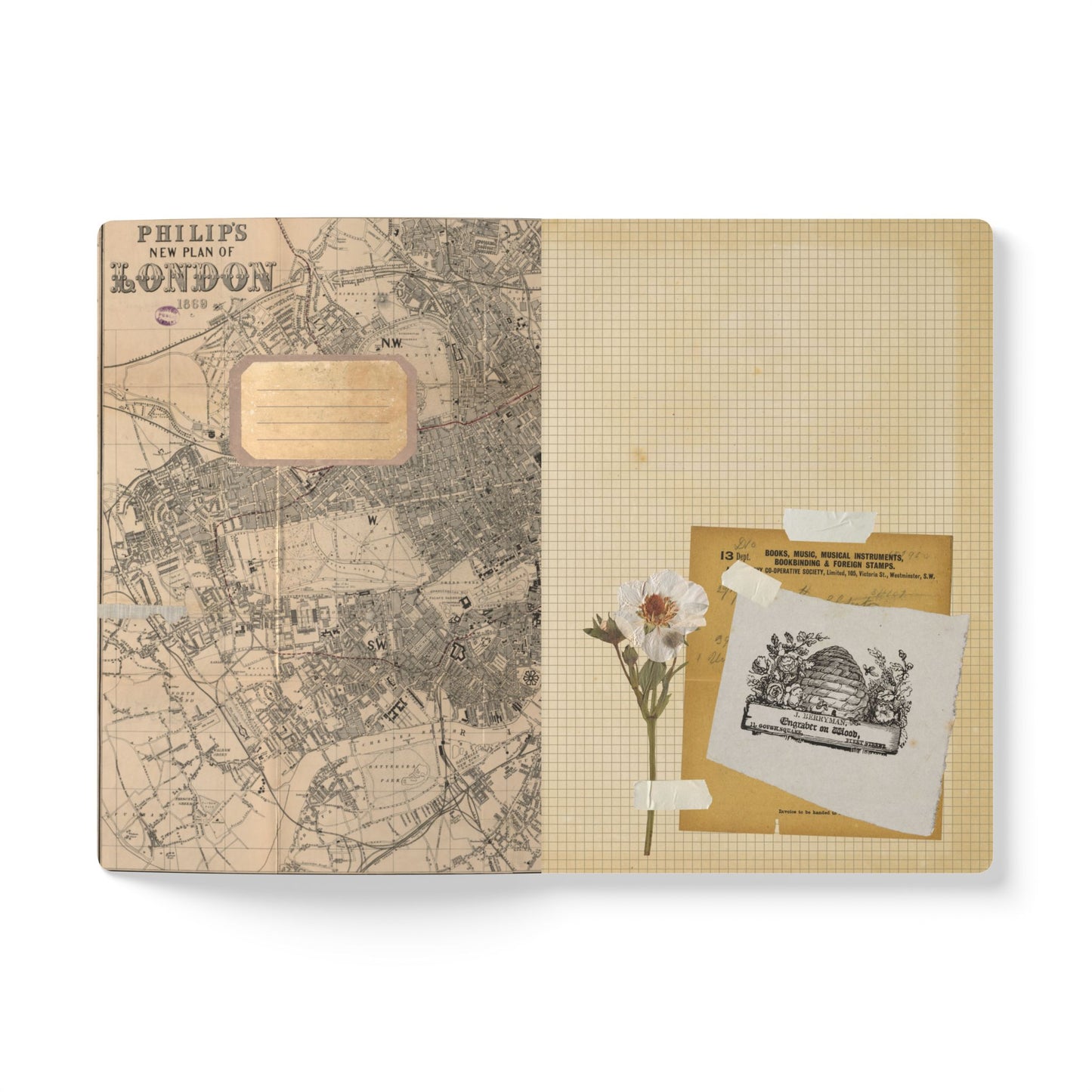 London Vintage Map | Softcover Travel Journal with Inside Illustrations