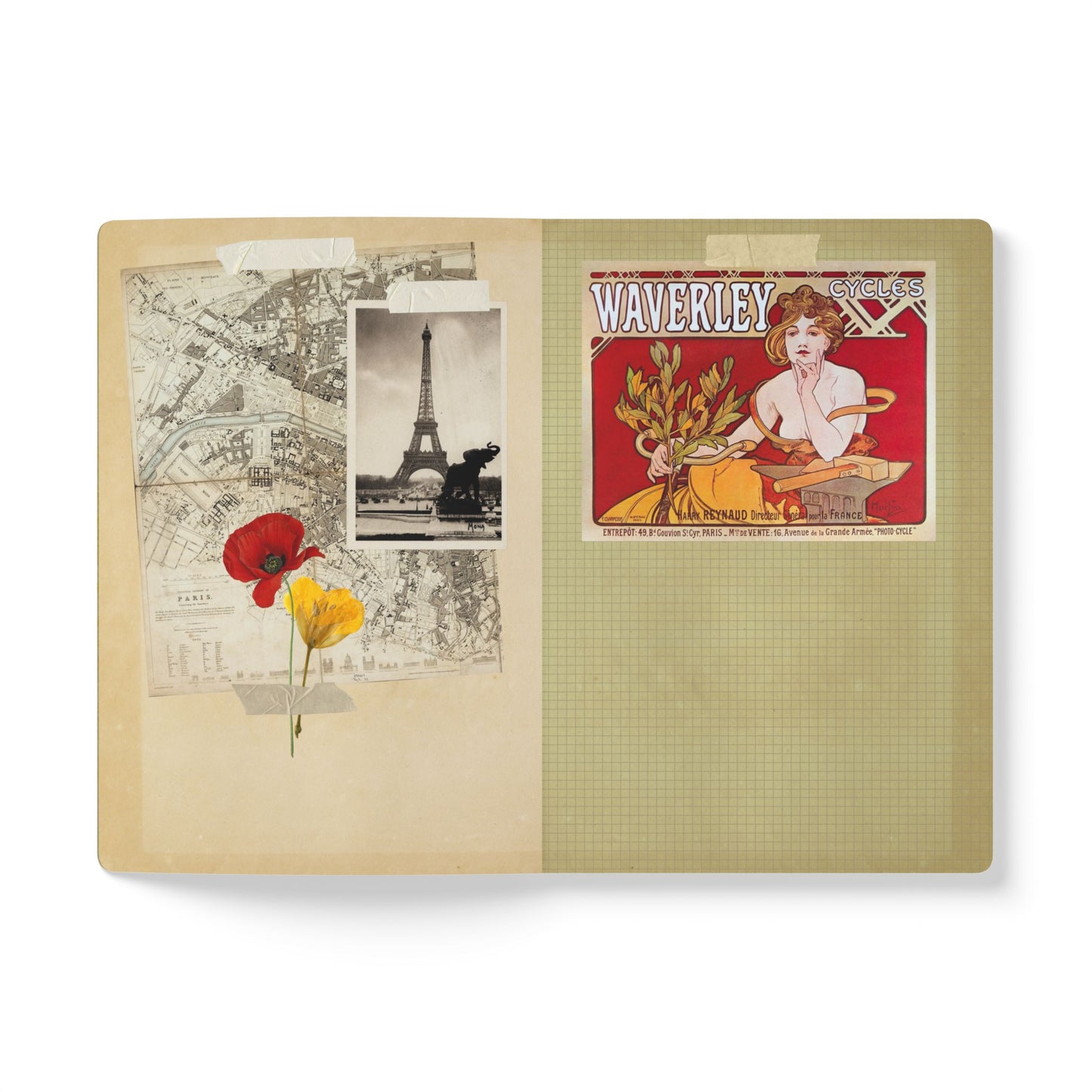 Paris Vintage Map  | Softcover Travel Journal with Inside Illustrations