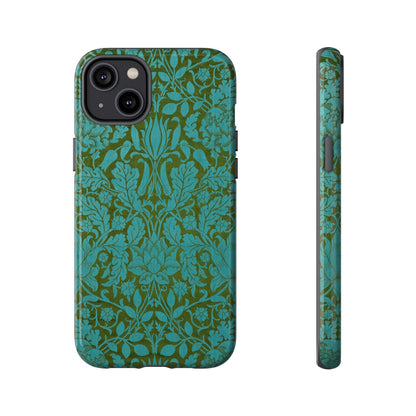 Aqua & Olive Oak Pattern by William Morris iPhone Case
