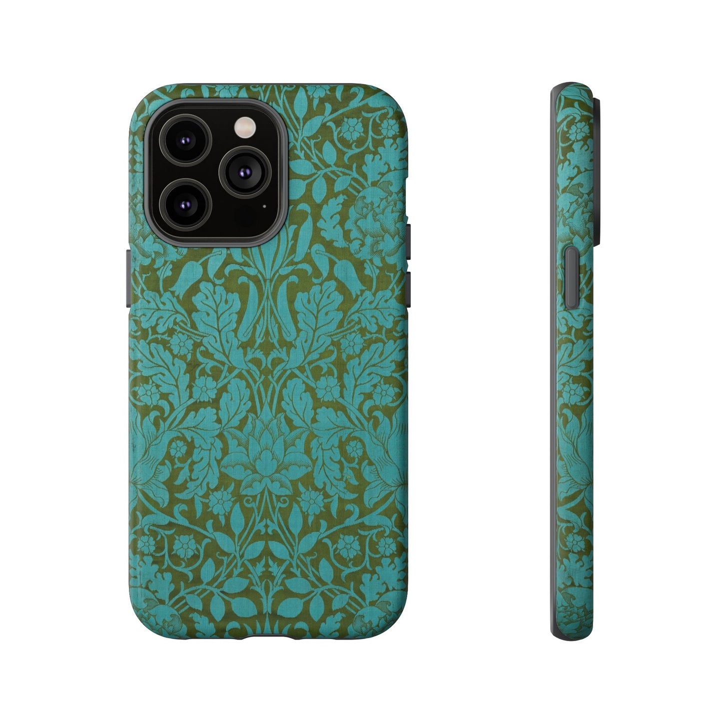Aqua & Olive Oak Pattern by William Morris iPhone Case