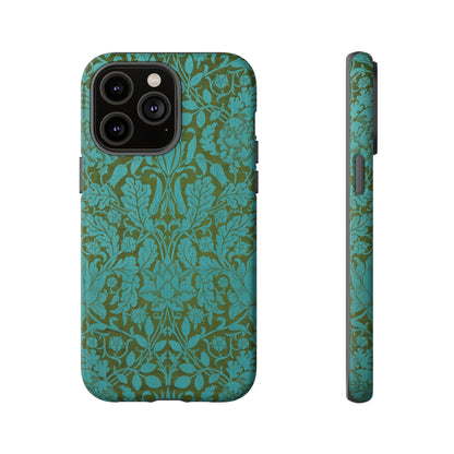 Aqua & Olive Oak Pattern by William Morris iPhone Case