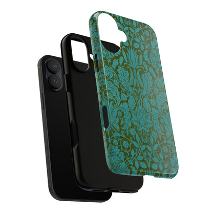 Aqua & Olive Oak Pattern by William Morris iPhone Case