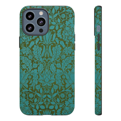 Aqua & Olive Oak Pattern by William Morris iPhone Case