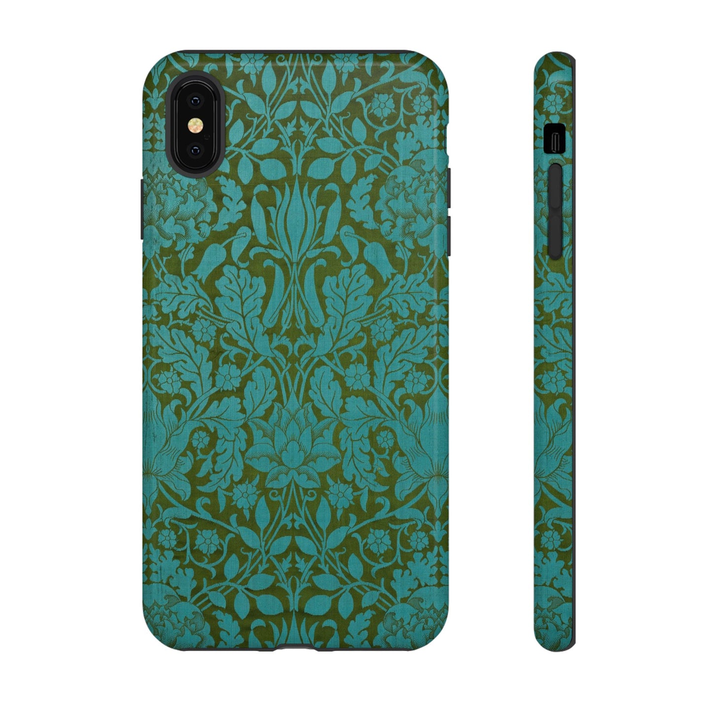 Aqua & Olive Oak Pattern by William Morris iPhone Case
