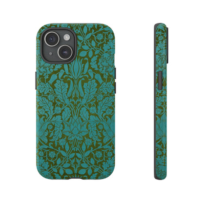 Aqua & Olive Oak Pattern by William Morris iPhone Case