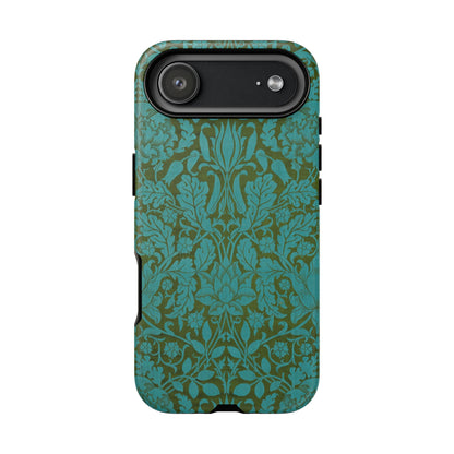 Aqua & Olive Oak Pattern by William Morris iPhone Case