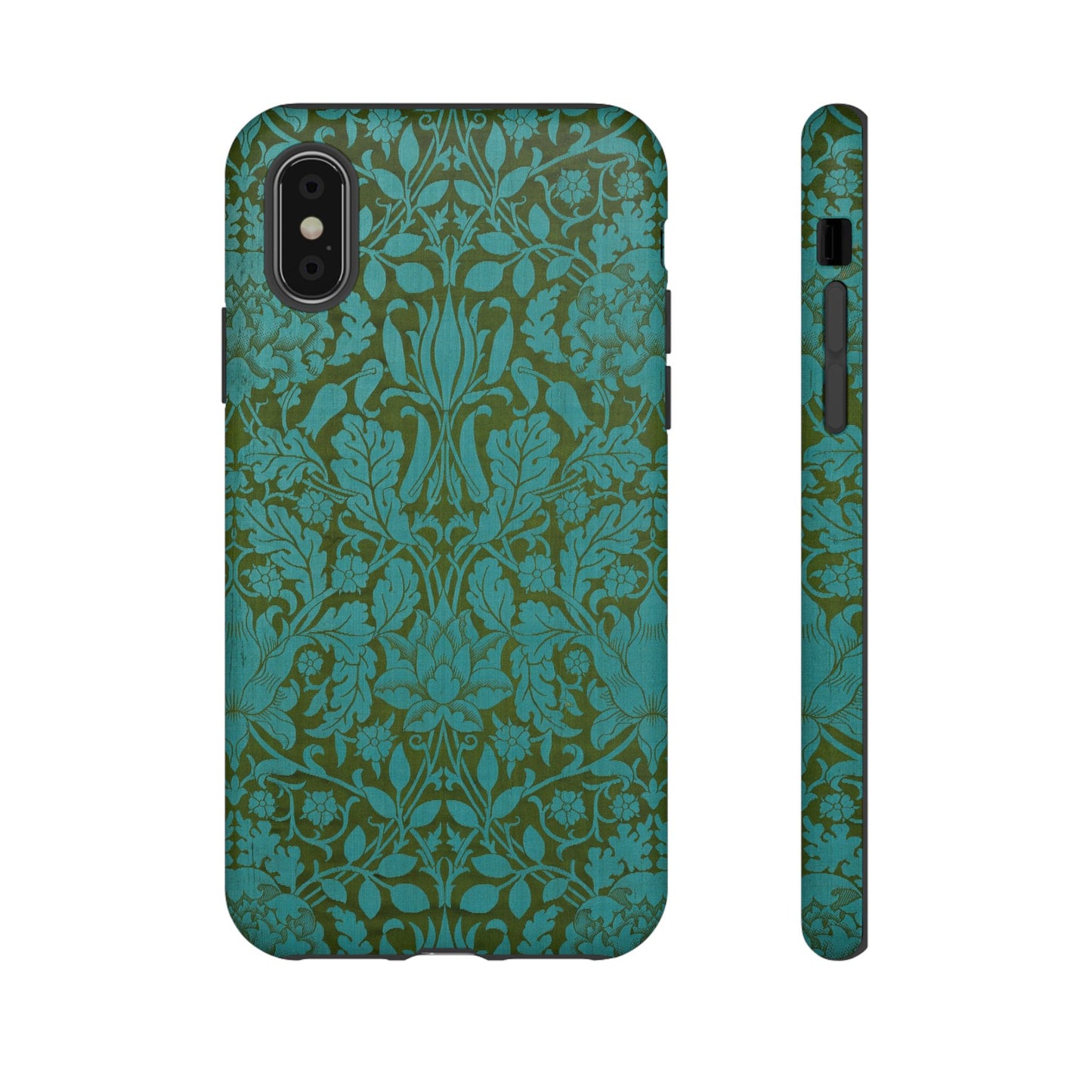 Aqua & Olive Oak Pattern by William Morris iPhone Case