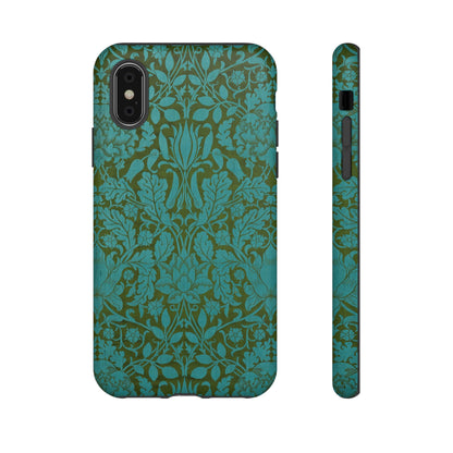 Aqua & Olive Oak Pattern by William Morris iPhone Case