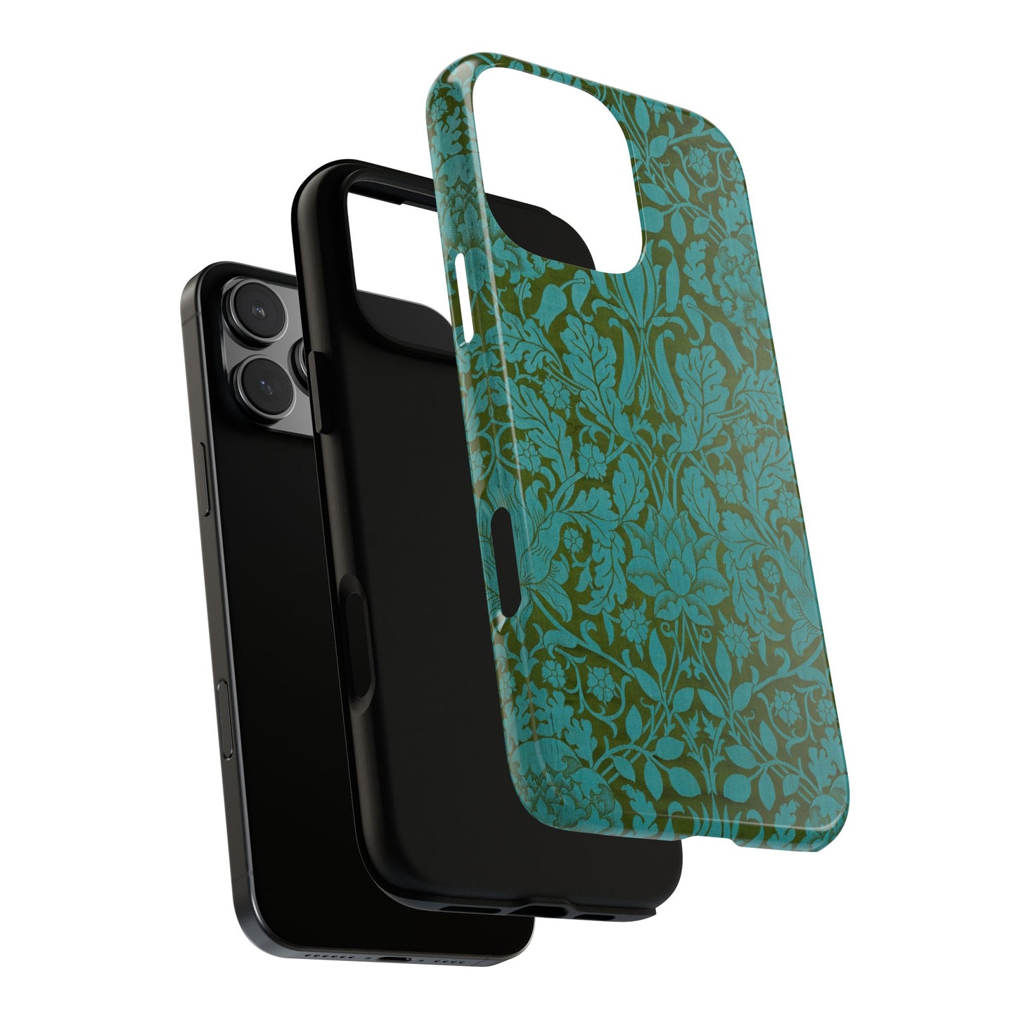 Aqua & Olive Oak Pattern by William Morris iPhone Case