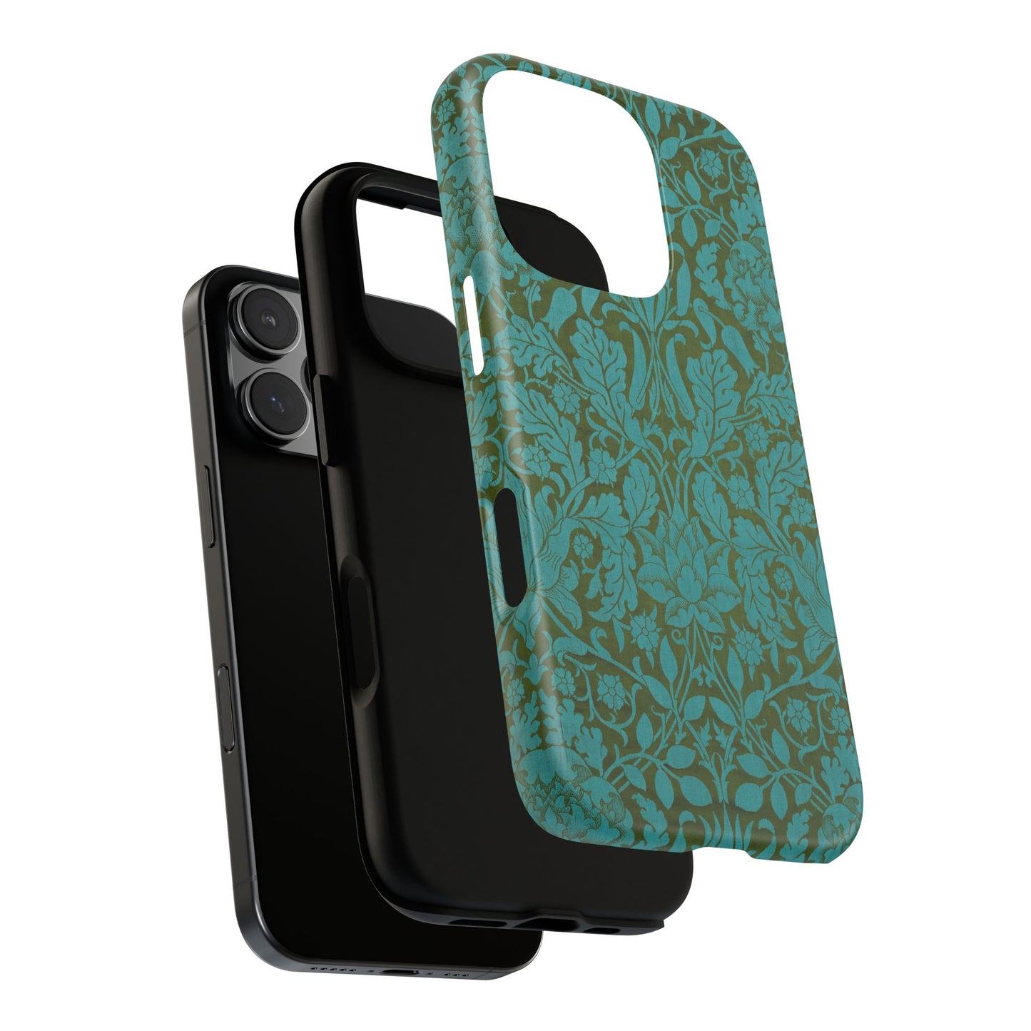 Aqua & Olive Oak Pattern by William Morris iPhone Case
