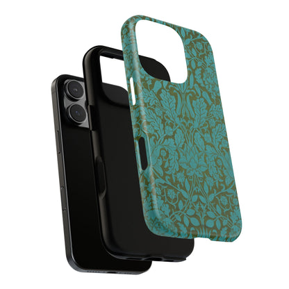 Aqua & Olive Oak Pattern by William Morris iPhone Case