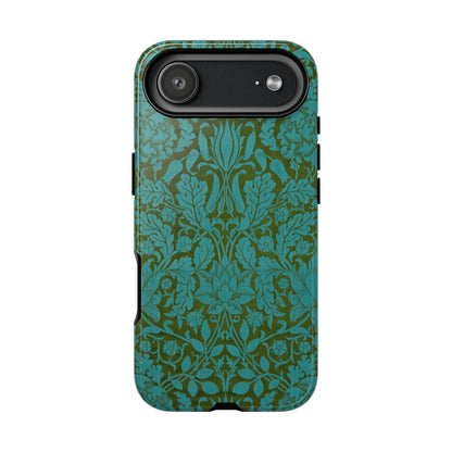 Aqua & Olive Oak Pattern by William Morris iPhone Case