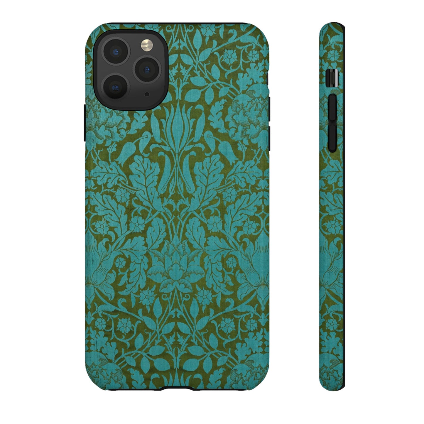 Aqua & Olive Oak Pattern by William Morris iPhone Case